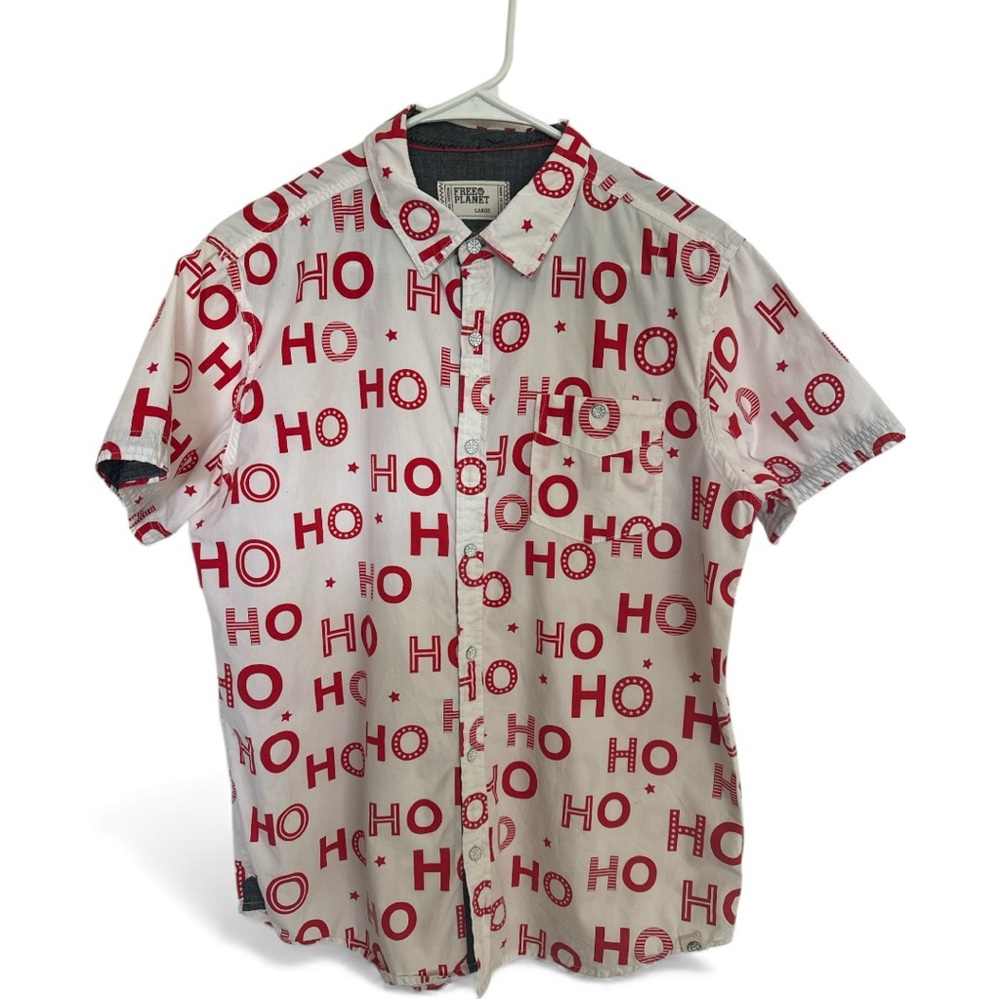 Free Planet Red and White Casual Button Down Shirt